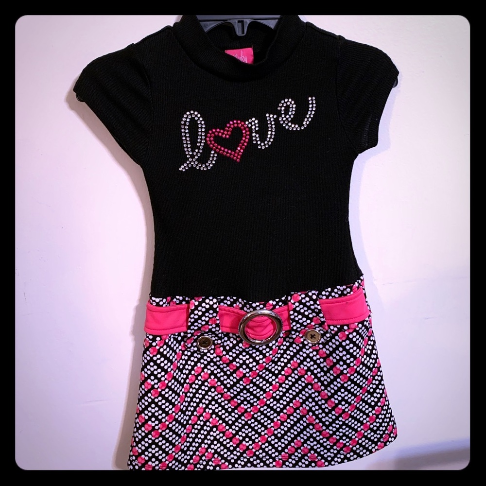 Pinky girls size 4-5 black, pink and white dress.